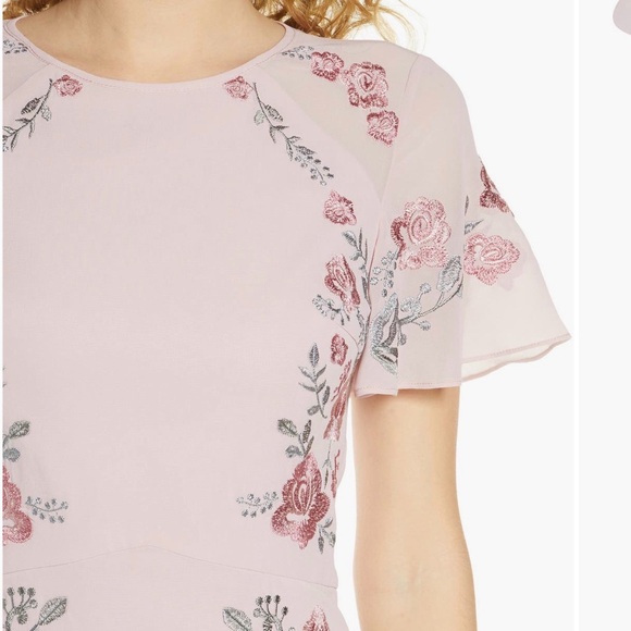 Chi Chi London Bryleigh Asymmetrical Rose Embroidered Dress Size 8